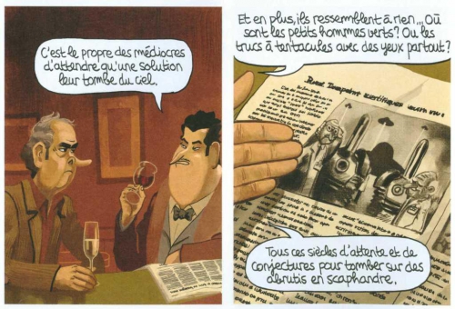 Soucoupes, Obion, le Gouëfflec, Glénat, 8/10, roman graphique, uchronie, extra-terrestre, humour, 04/2015