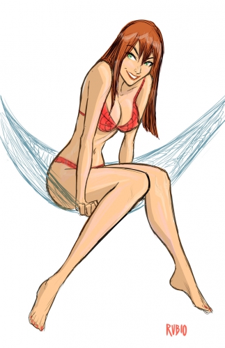 pin up,marvel comics,spider-man,mary jane watson,alex miranda,adam hugues