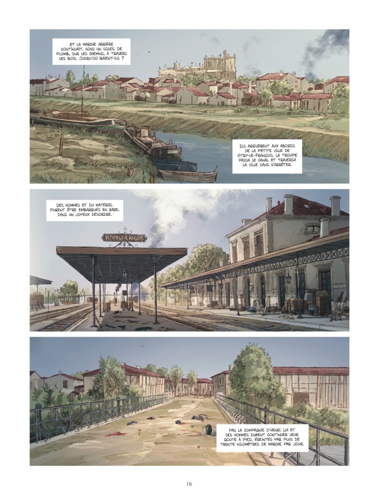 Vue d'une ville avec des maisons, un canal et un château en arrière-plan.