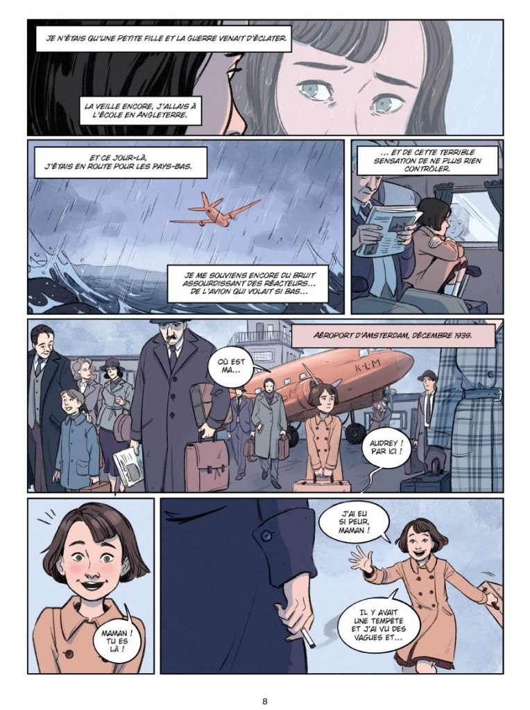 Une bande dessinée qui décrit une petite fille pendant la guerre, attendant à l'aéroport d'Amsterdam en décembre 1939.